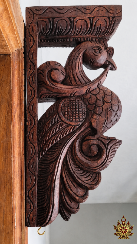 Parrot Big Wood Carving Wall Bracket /Traditional Chettinad Handicrafts Rosewood Color (Single)