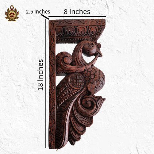 Parrot Big Wood Carving Wall Bracket /Traditional Chettinad Handicrafts Rosewood Color (Single)
