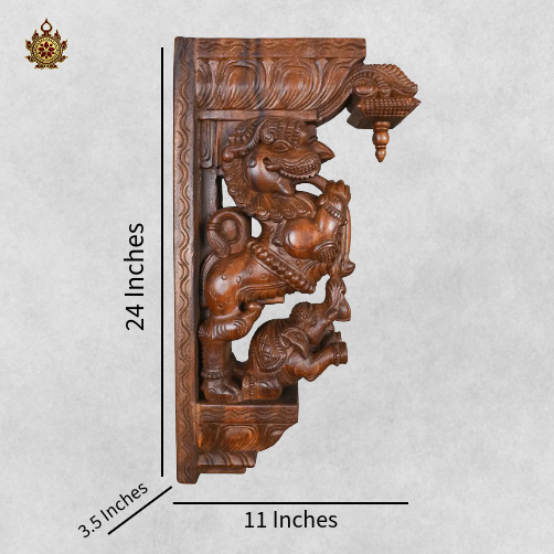Yali with Elephant Wall Bracket Hand carved Statement Piece (Single) 24 Inch