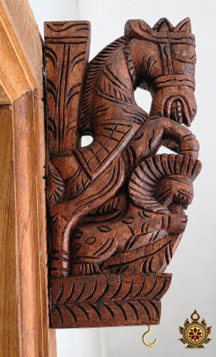 Horse With Yali Wall Bracket / Traditional Chettinad Handicrafts Rosewood Color (Single)