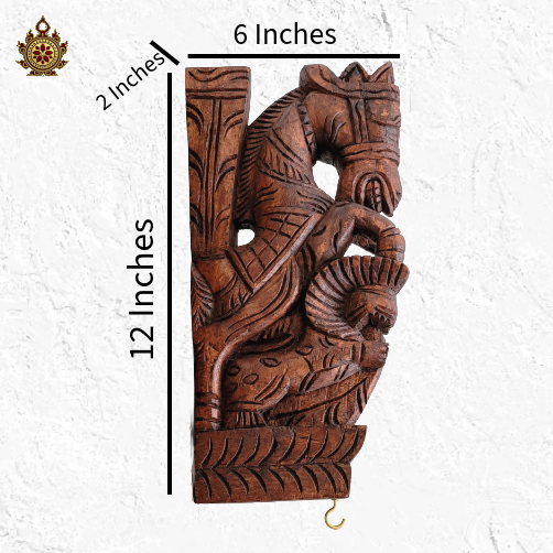 Horse With Yali Wall Bracket / Traditional Chettinad Handicrafts Rosewood Color (Single)