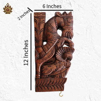 Horse With Yali Wall Bracket / Traditional Chettinad Handicrafts Rosewood Color (Single)