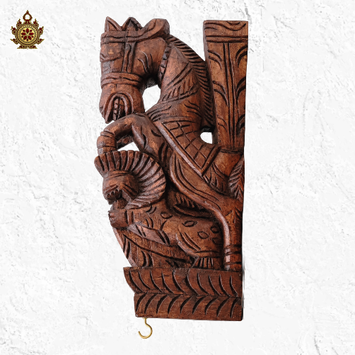 Horse With Yali Wall Bracket / Traditional Chettinad Handicrafts Rosewood Color (Single)