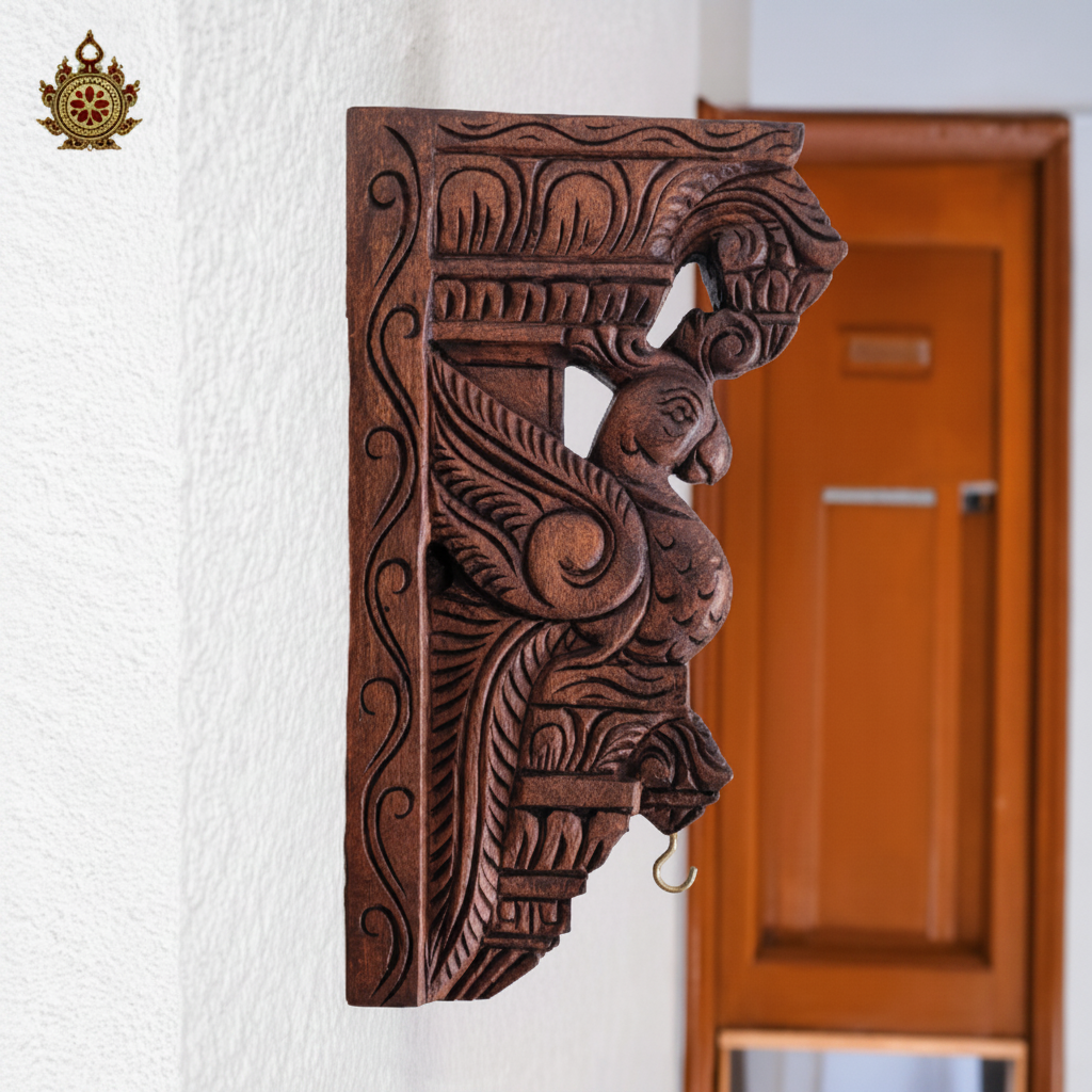 Parrot Fly Bodhil Wood Carving Wall Bracket / Corbel Maghony Wood Rosewood Color (12x7x2) inches (Single)