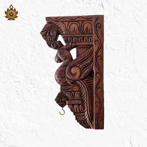 Parrot Fly Bodhil Wood Carving Wall Bracket / Corbel Maghony Wood Rosewood Color (12x7x2) inches (Single)