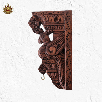 Parrot Fly Bodhil Wood Carving Wall Bracket / Corbel Maghony Wood Rosewood Color (12x7x2) inches (Single)