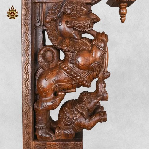 Yali with Elephant Wall Bracket Hand carved Statement Piece (Single) 24 Inch