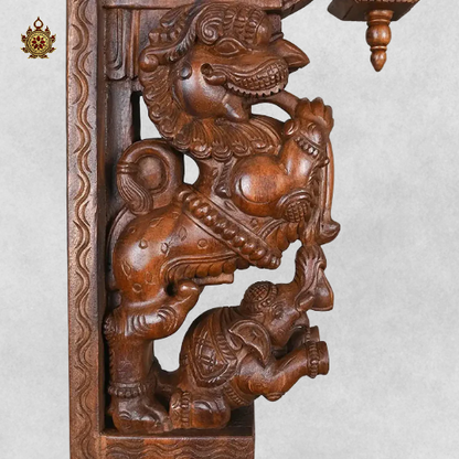 Yali with Elephant Wall Bracket Hand carved Statement Piece (Single) 24 Inch