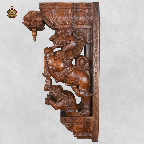 Yali with Elephant Wall Bracket Hand carved Statement Piece (Single) 24 Inch