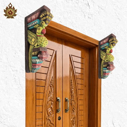 Parrot wood carving wall bracket corbel mahogany wood traditional chettinad handicrafts Bright yellow green (15x7.5x3) Inche (Single)