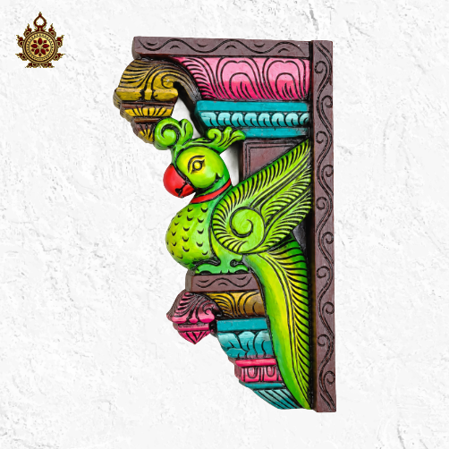 Parrot Wooden Wall Bracket Handcarved Ethnic Decor (Single)