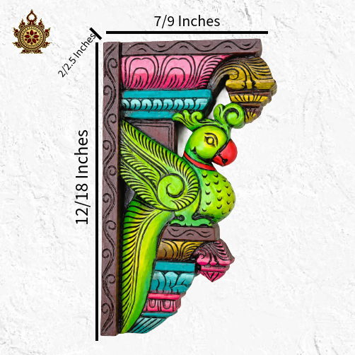 Parrot Wooden Wall Bracket Handcarved Ethnic Decor (Single)