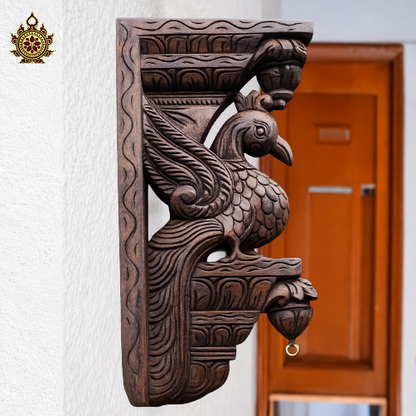 Peacock rosewood natural colour double bodhil Vagai wood carving wall bracket (18x9x2.5) (Single)