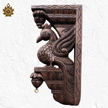 Peacock rosewood natural colour double bodhil Vagai wood carving wall bracket (18x9x2.5) (Single)