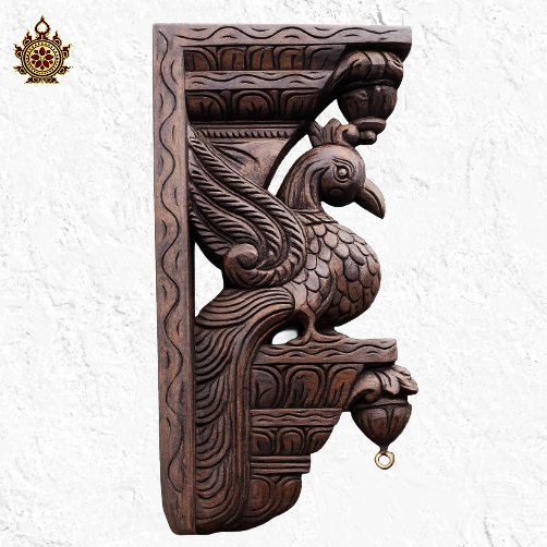 Peacock rosewood natural colour double bodhil Vagai wood carving wall bracket (18x9x2.5) (Single)