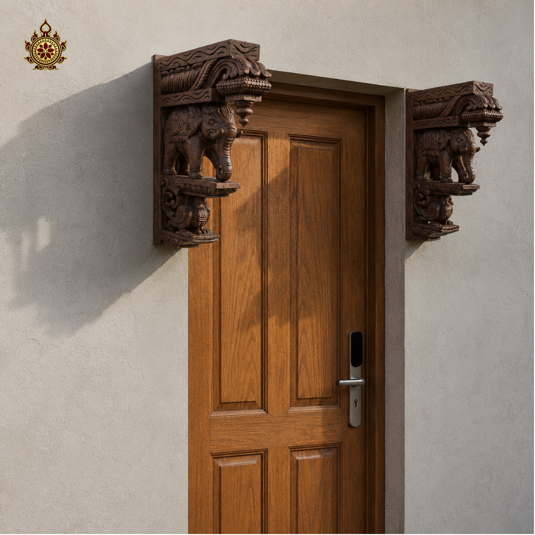 Elephant brackets with peacocks wooden polished heritage Style (Single)