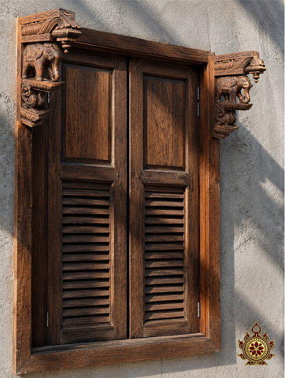 Elephant brackets with peacocks wooden polished heritage Style (Single)