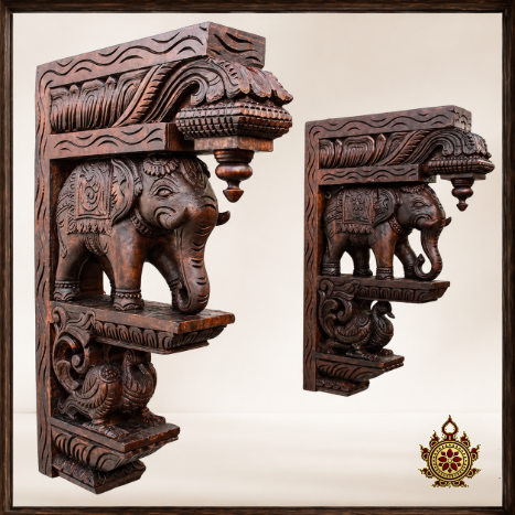 Elephant brackets with peacocks wooden polished heritage Style (Single)