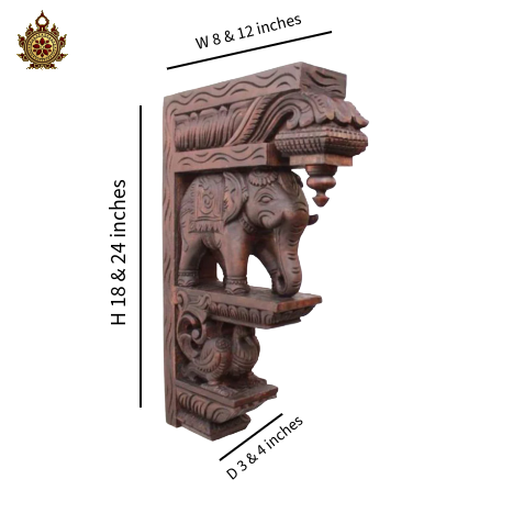 Elephant brackets with peacocks wooden polished heritage Style (Single)