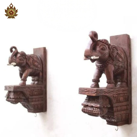 Elephant Door Hanging Bracket - Hand carved Wooden Decor (Single)