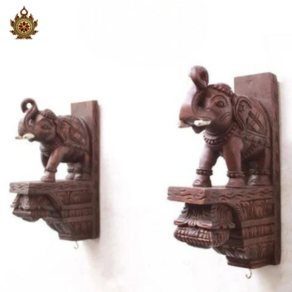 Elephant Door Hanging Bracket - Hand carved Wooden Decor (Single)