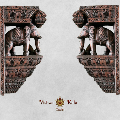 Traditional Wood carved Elephant Bracket / Corbel – Wall Hanging (Single)