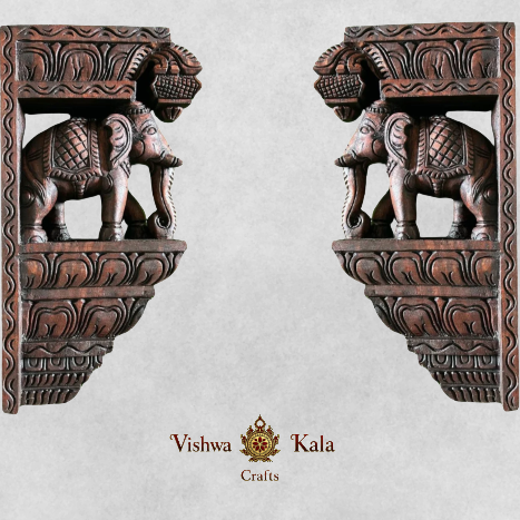 Traditional Wood carved Elephant Bracket / Corbel – Wall Hanging (Single)