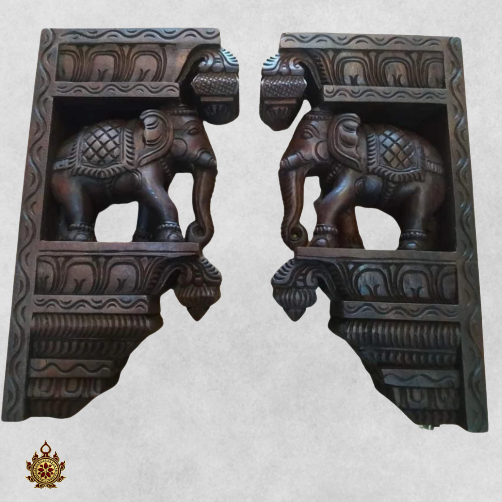 Traditional Wood carved Elephant Bracket / Corbel – Wall Hanging (Single)