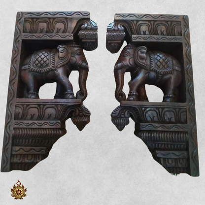 Traditional Wood carved Elephant Bracket / Corbel – Wall Hanging (Single)