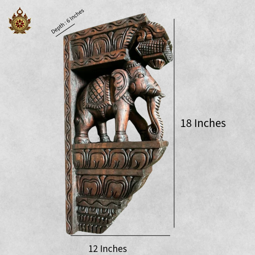 Traditional Wood carved Elephant Bracket / Corbel – Wall Hanging (Single)