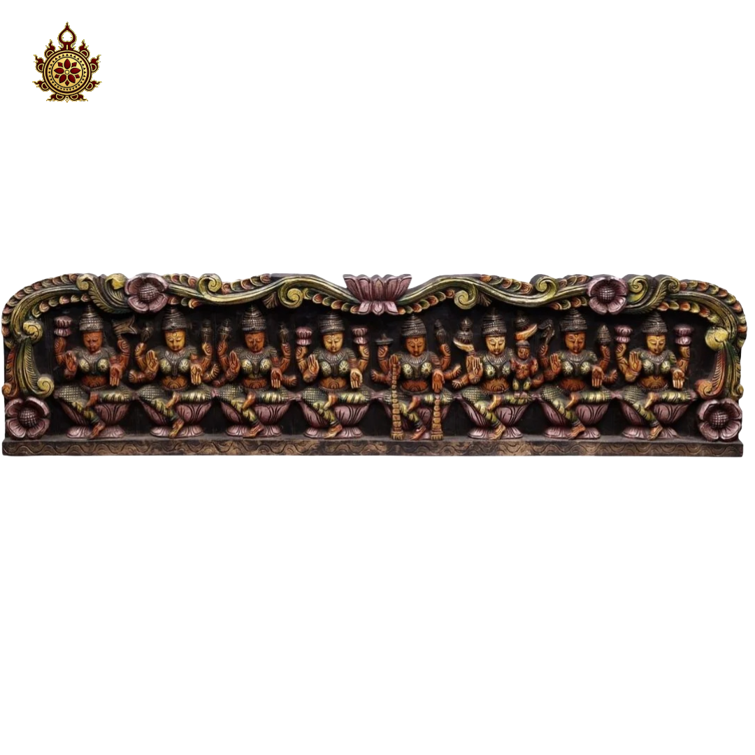 Multicolour Handcarved Ashtalakshmi Horizontal Panel (48x12x2) Inches