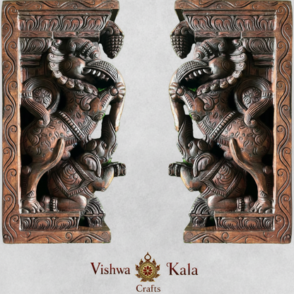 Yali (Yaazhi) Handcarved Bracket with Elephant – (Single)
