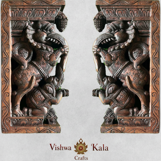 Yali (Yaazhi) Handcarved Bracket with Elephant – (Single)