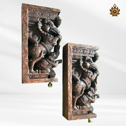 Yali (Yaazhi) Handcarved Bracket with Elephant – (Single)