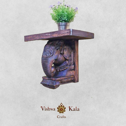 Wood Carved Elephant Brackets – Wooden Finish (Single)