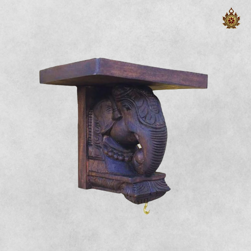 Wood Carved Elephant Brackets – Wooden Finish (Single)
