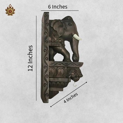 Handcarved Mahogany Elephant Bracket - Multicolour Wall Corbel (Single)