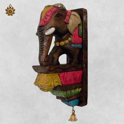 Handcarved Mahogany Elephant Bracket - Multicolour Wall Corbel (Single)