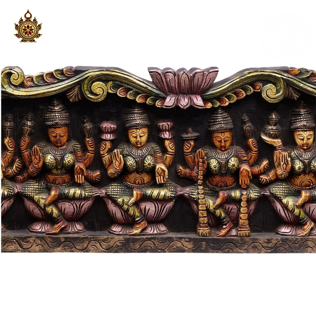 Multicolour Handcarved Ashtalakshmi Horizontal Panel (48x12x2) Inches