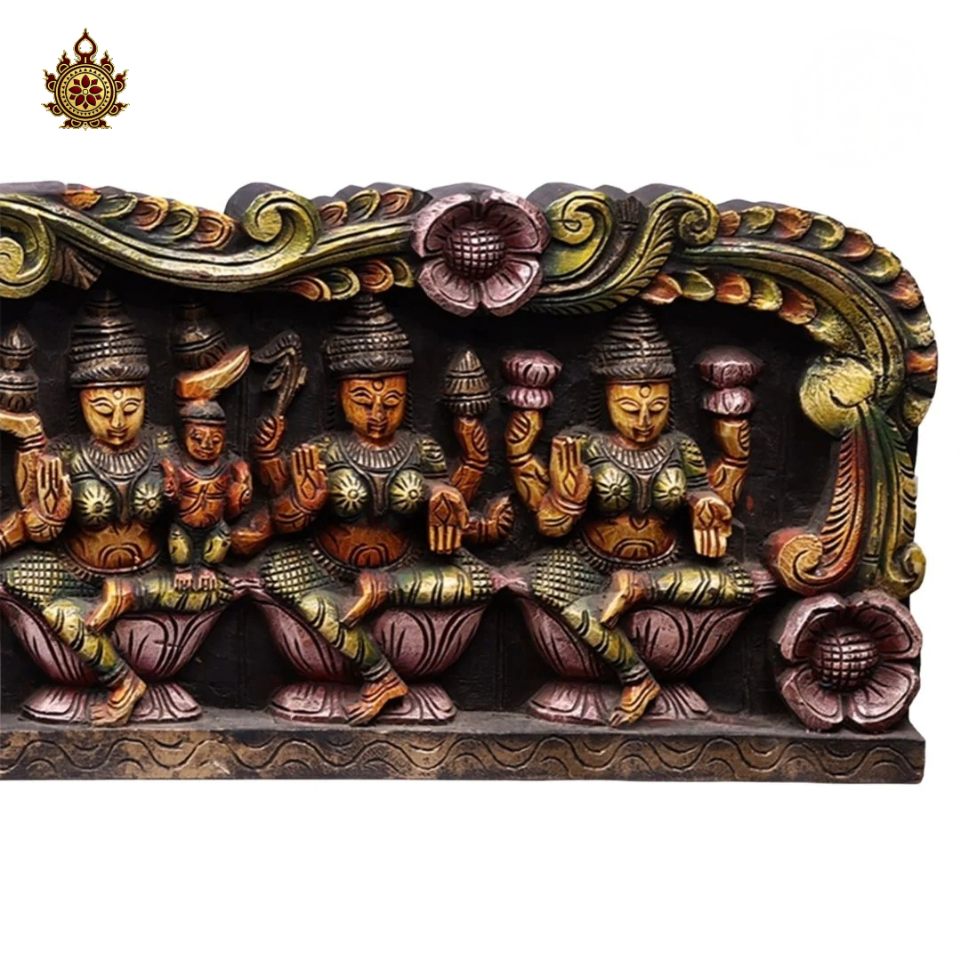 Multicolour Handcarved Ashtalakshmi Horizontal Panel (48x12x2) Inches