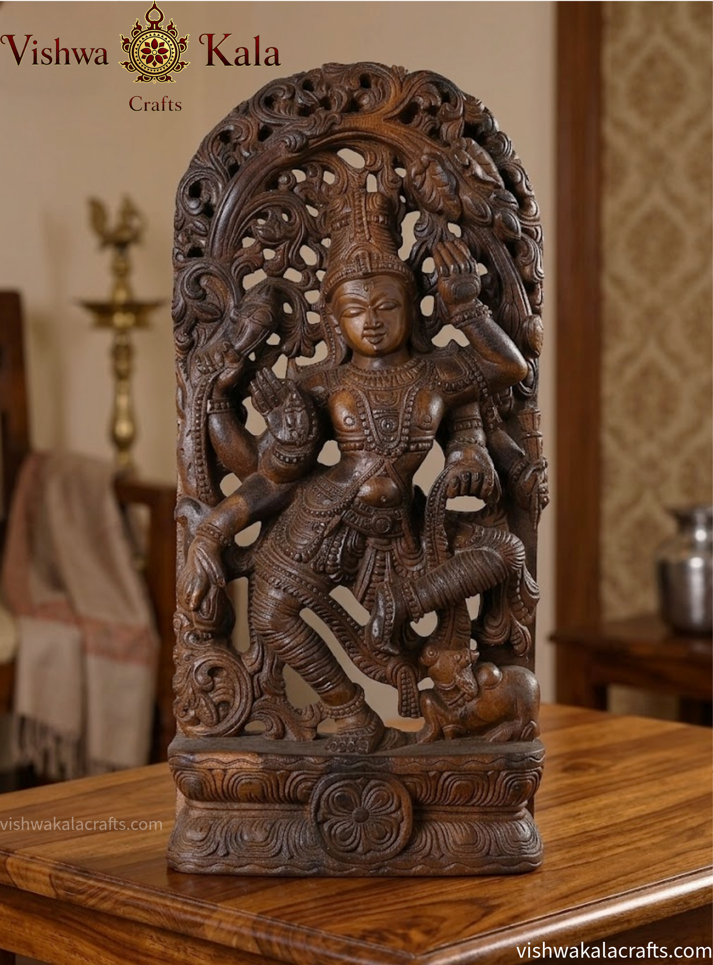 Wooden Handcrafted Dancing Shiva Sculpture – Antique Finish (24 Inches)