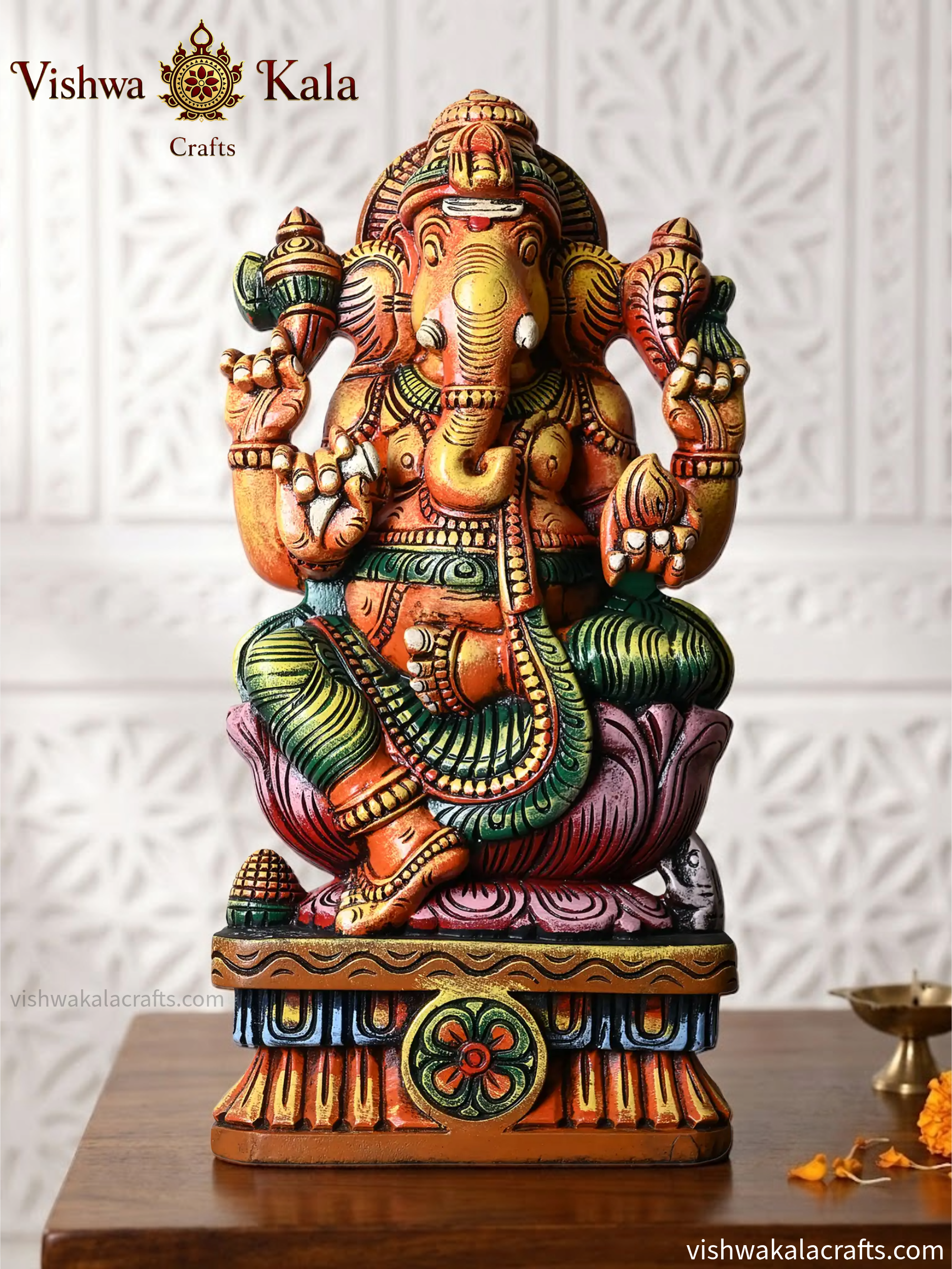 Wooden Lord Ganesha Statue Multicolour (2 feet)