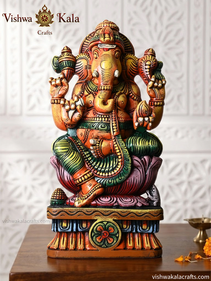Wooden Lord Ganesha Statue Multicolour (2 feet)