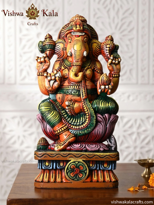 Wooden Lord Ganesha Statue Multicolour (2 feet)
