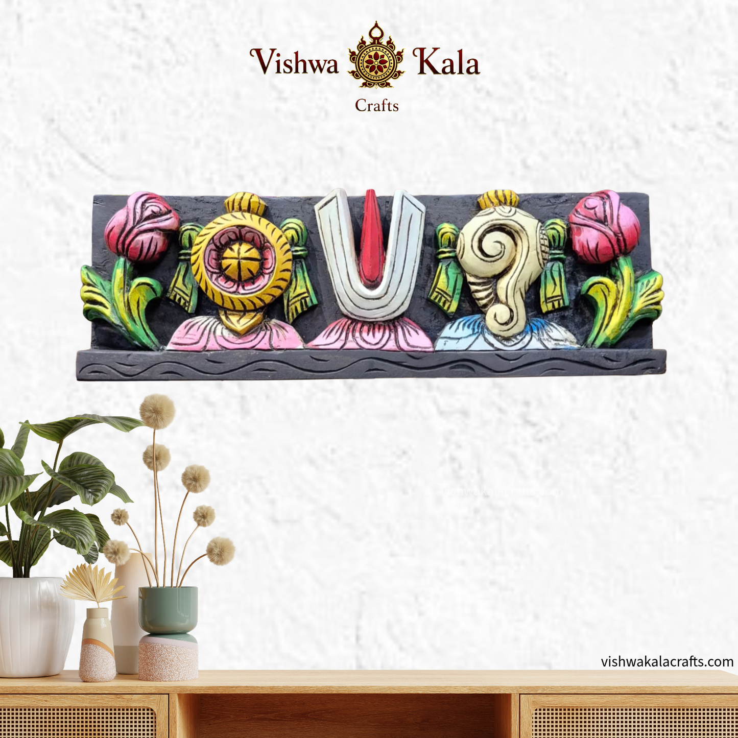 Wooden Namam Sangu Chakram Wooden Wall panel 