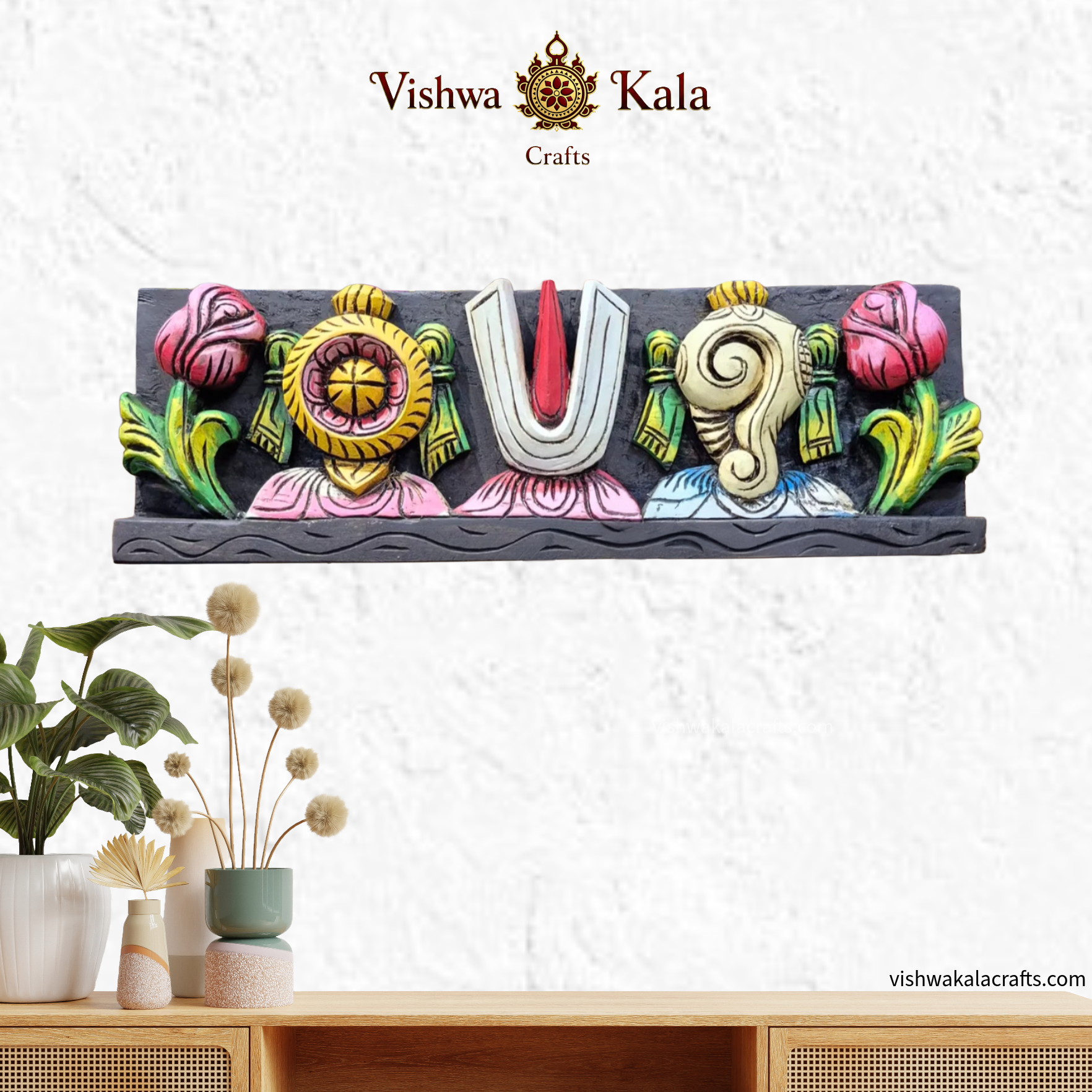 Wooden Namam Sangu Chakram Wooden Wall panel 