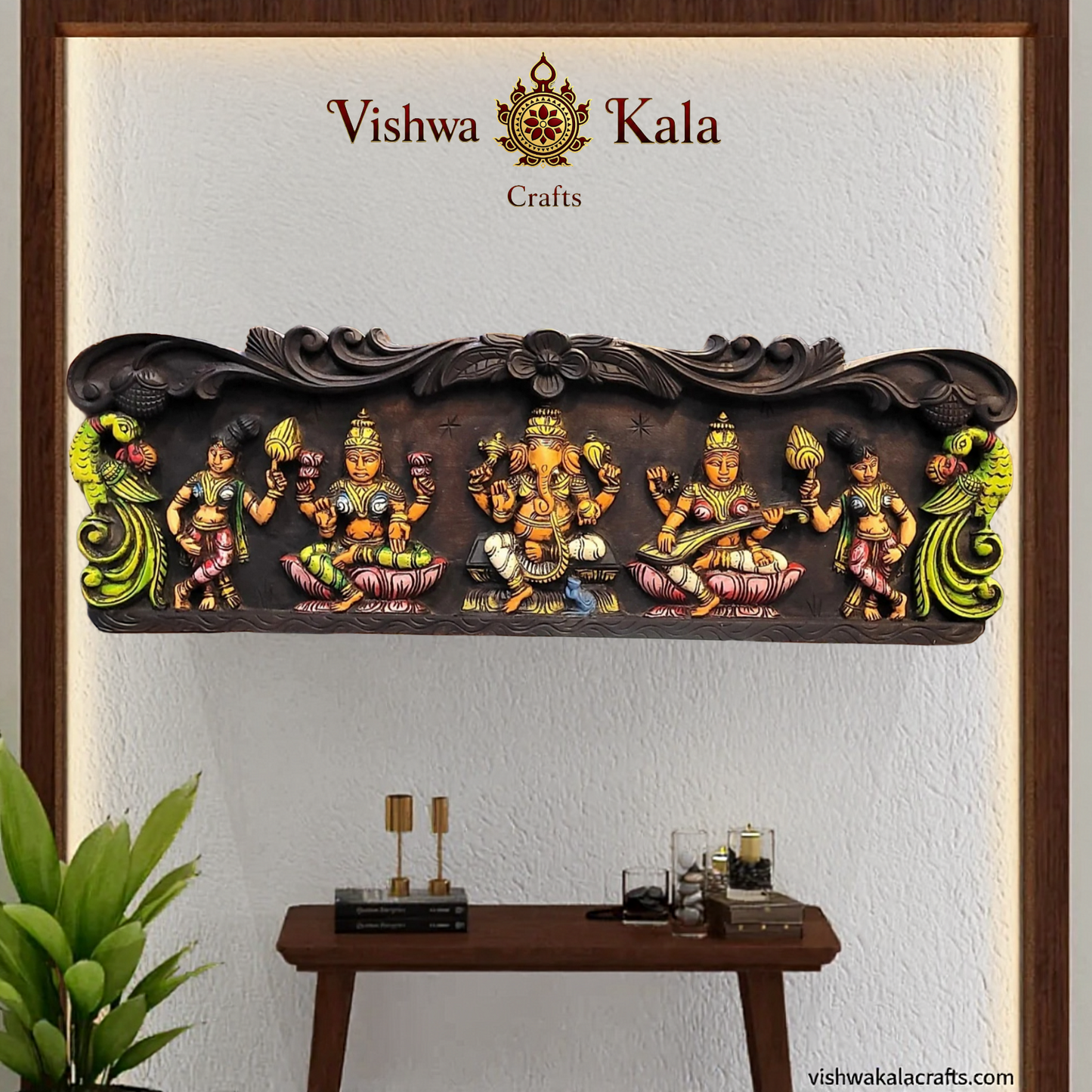 ganesh lakshmi saraswathi wall panel wooden