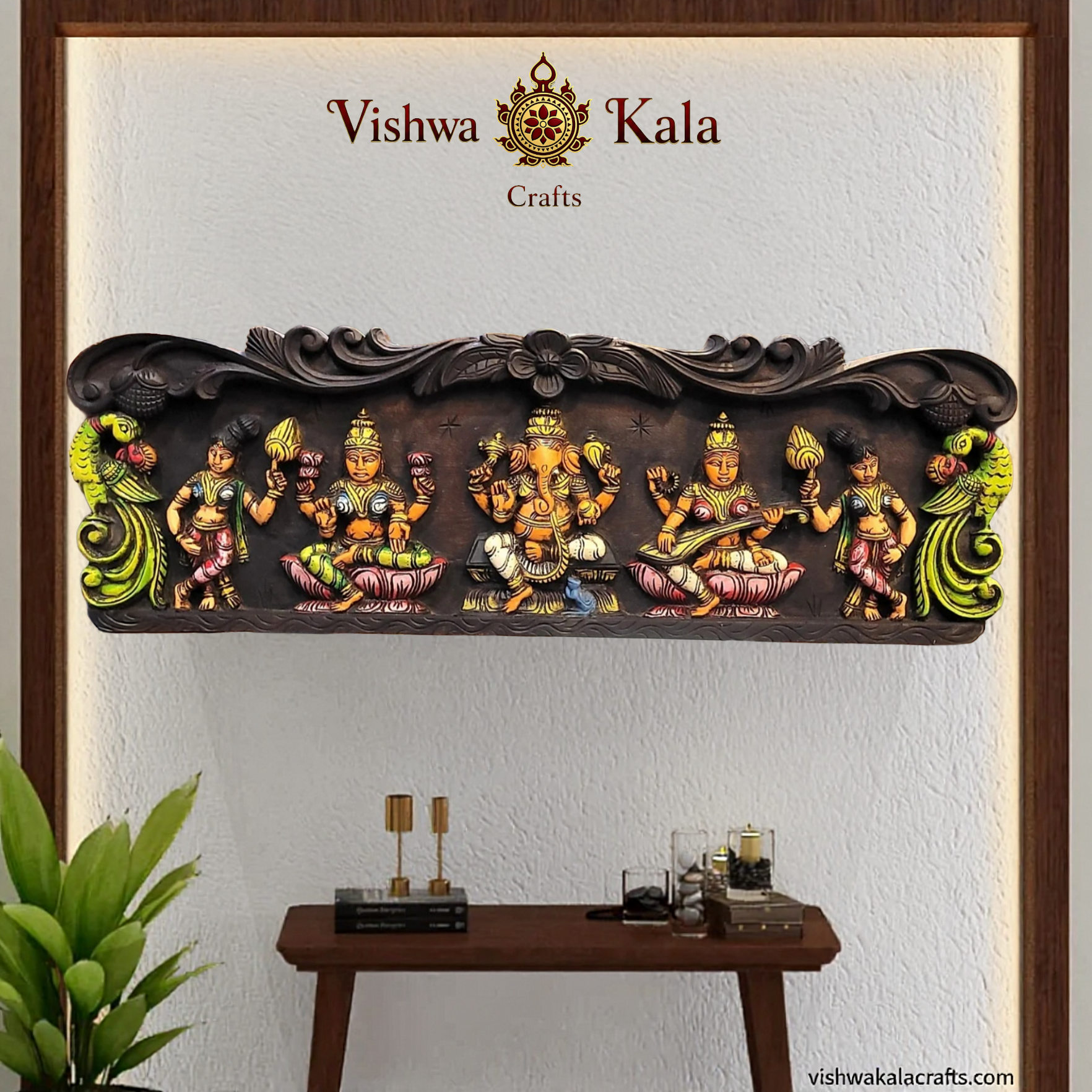 ganesh lakshmi saraswathi wall panel wooden