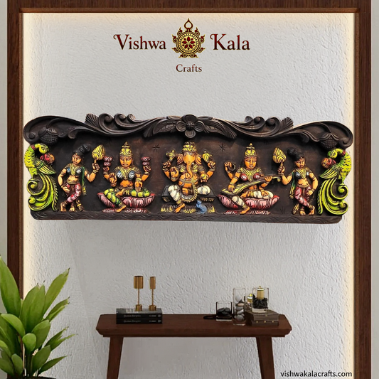 ganesh lakshmi saraswathi wall panel wooden