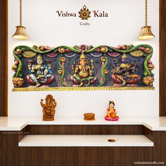 ganesha lakshmi wood panel